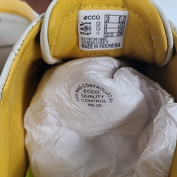 NEW ECCO FLEXURE T CAP MEN'S WHITE YELLOW LEATHER SHOES GOLF SZ 8, 39 - Picture 6 of 7